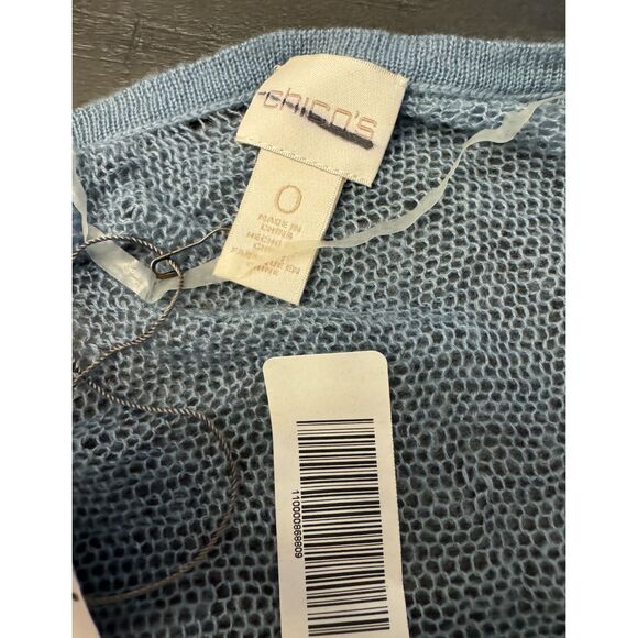 Chico's NWT Blue Gray Crochet Open Short Sleeve Cardigan - Sz 0 (S/4) - Picture 8 of 12